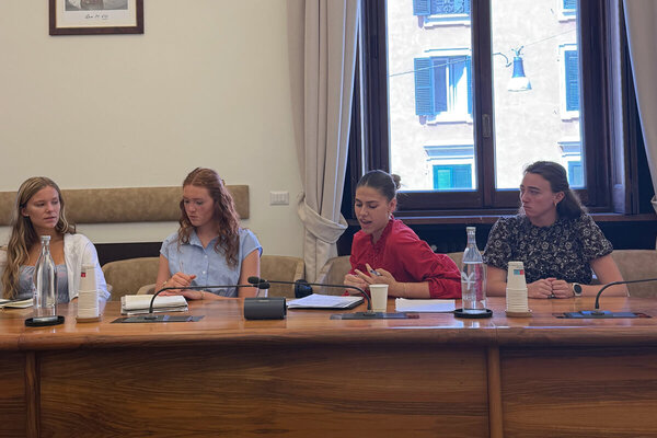 Lillian (second from right) and her classmates met with the Vatican's Dicastery for Integral Human Development as part of the course with Professor Powers.