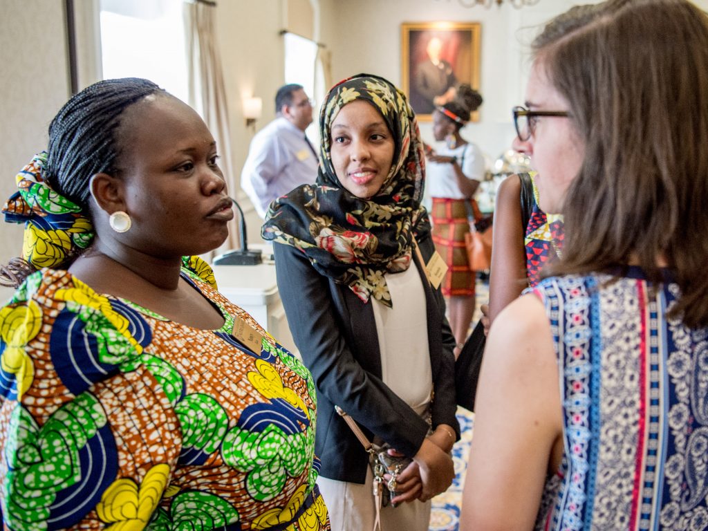 Young African leaders engage in dialogue at a reception at Notre Dame