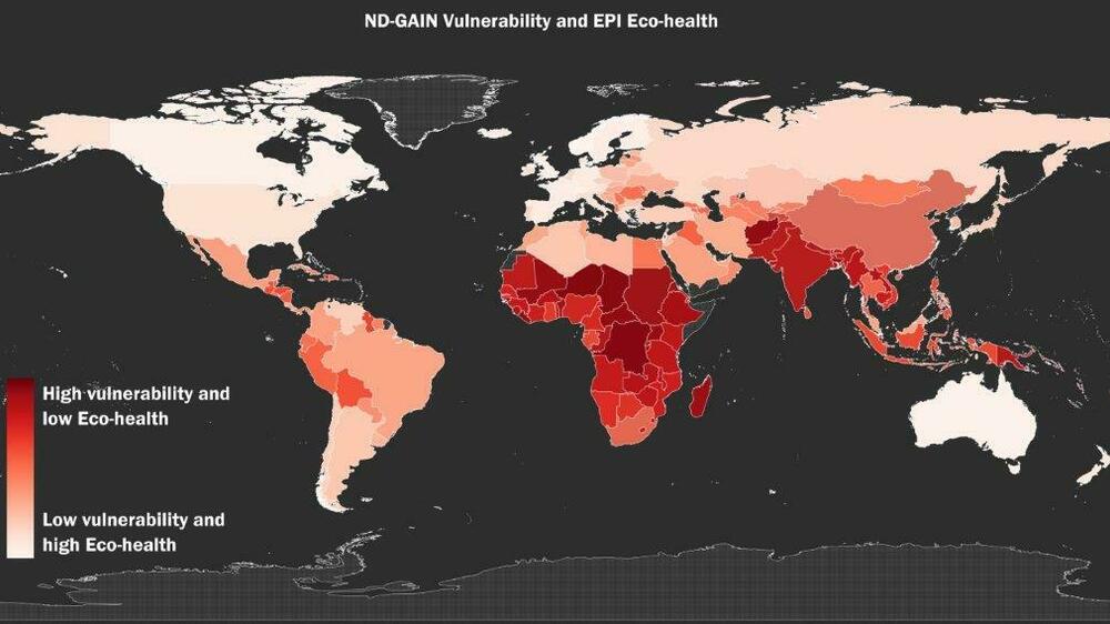 World map showing eco health and vulnerability zones