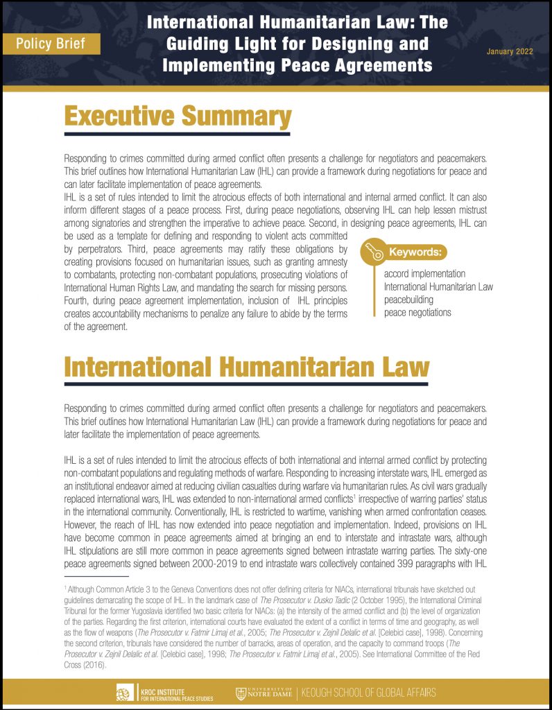 Cover image: International Humanitarian Law: The Guiding Light for Designing and Implementing Peace Agreements