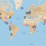 world map with colored dots showing locations of student teams