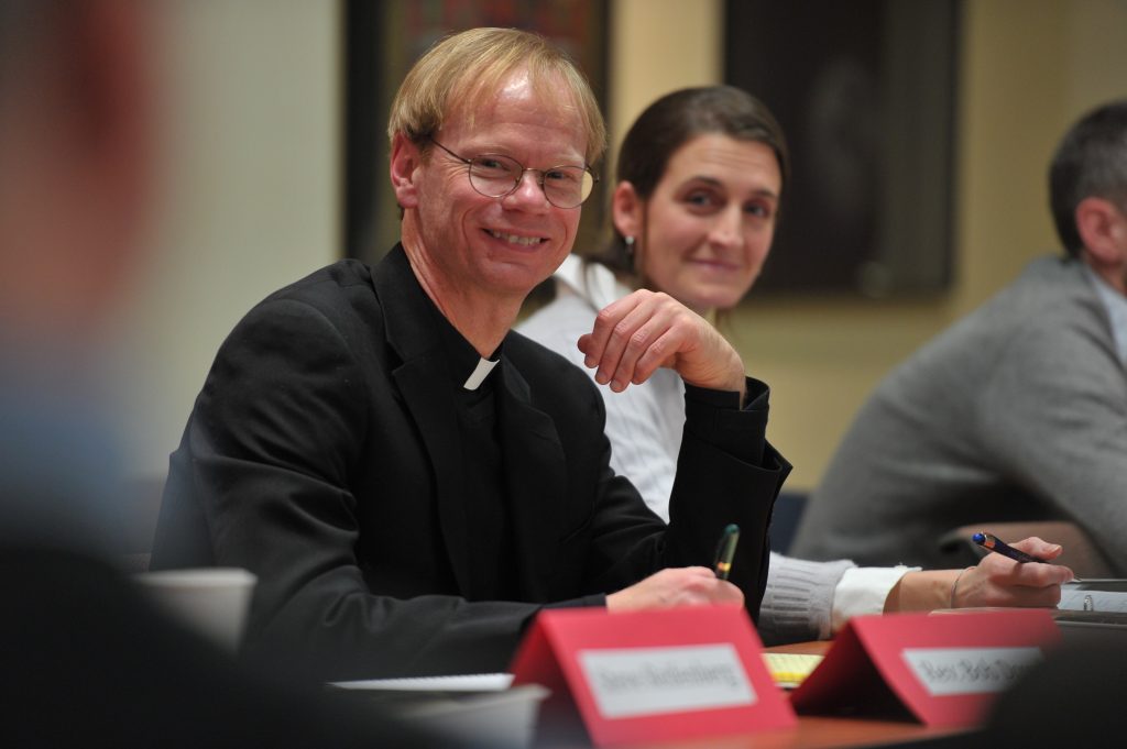 Father Robert A. Dowd, C.S.C., is pictured during a 2014 Notre Dame workshop on human dignity.